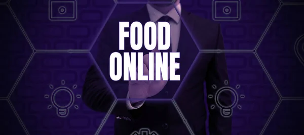 Signo Texto Que Muestra Food Online Word Escrito Pedir Algo —  Fotos de Stock
