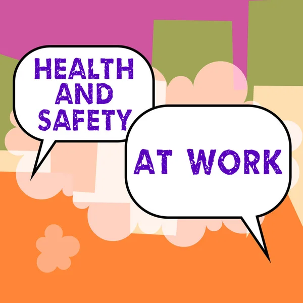 Text caption presenting Health And Safety At Work, Word Written on Secure procedures prevent accidents avoid danger