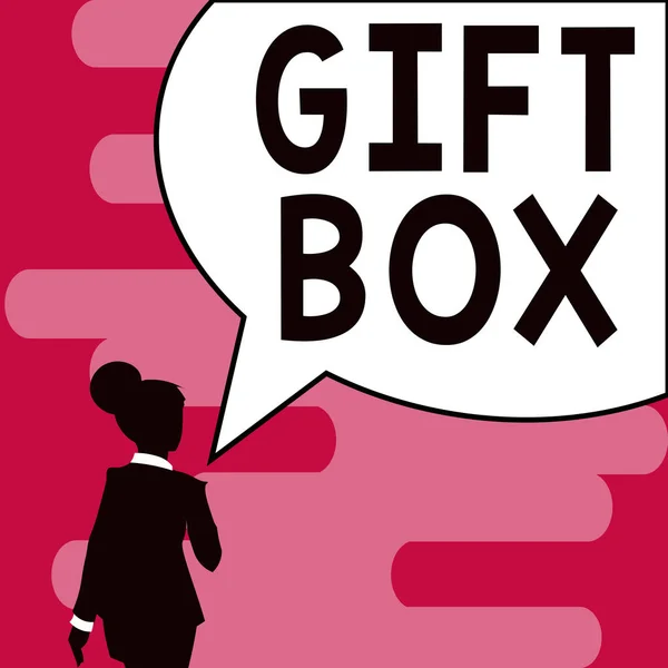 Znak Wyświetlający Gift Box Pomysł Biznes Mały Pojemnik Monety Wzorami — Zdjęcie stockowe