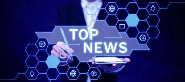 Text Rukopisu Top News Business Showcase Informace Které Jsou Přijímány — Stock fotografie