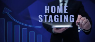 Ev Sahneleme, Konsept 'i gösteren metin işareti, emlak piyasasında satışa sunulacak özel bir konutun hazırlanması anlamına geliyor.