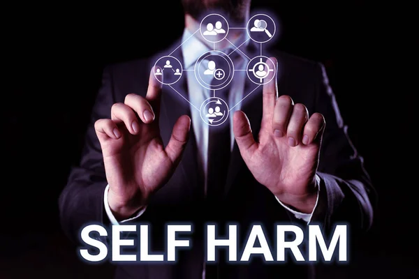 Conceptual caption Self Harm, Internet Concept state of health and well-being and the ability to perform