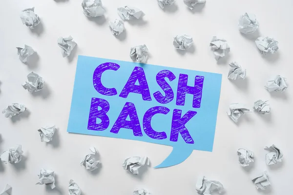 Sinal Texto Mostrando Cash Back Conceito Que Significa Incentivo Oferecido — Fotografia de Stock