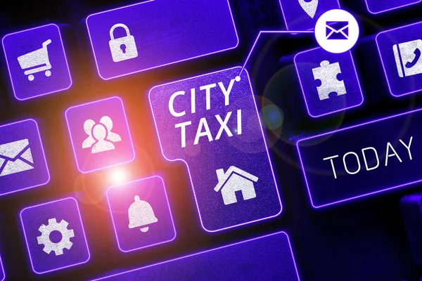 Skylt Som Visar City Taxi Business Showcase Typ Fordon För — Stockfoto