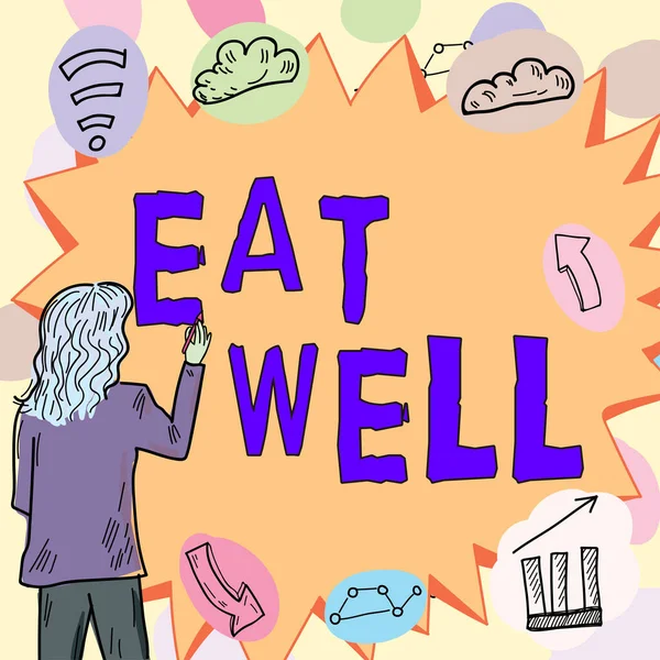 Sign displaying Eat Well, Conceptual photo Practice of eating only foods that are whole and not processed