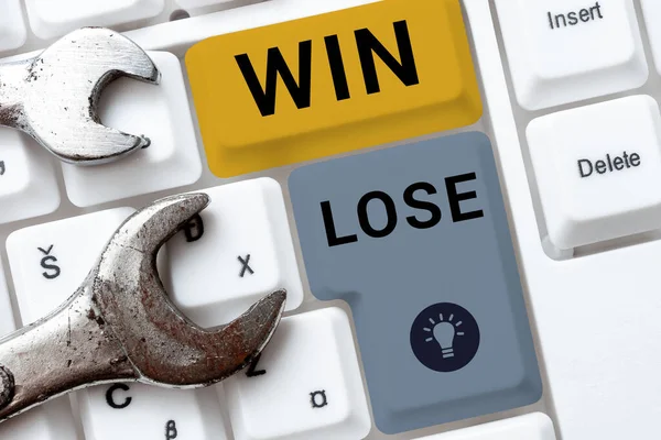 Text Sign Showing Win Lose Concept Meaning Compare Possibilities What — Stock Photo, Image
