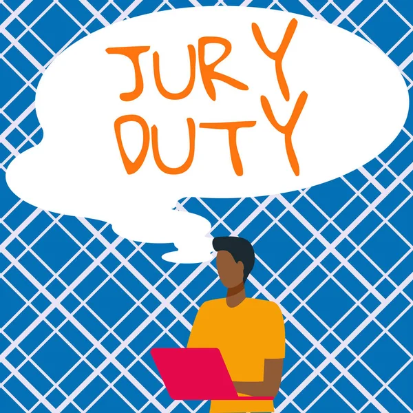 텍스트 Jury Duty 개념의 의미는 법정에서 배심원의 멤버로 행동하는 기간을 — 스톡 사진