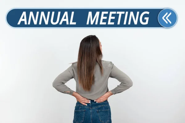Text Caption Presenting Annual Meeting Business Concept Každoroční Setkání Zainteresovaných — Stock fotografie