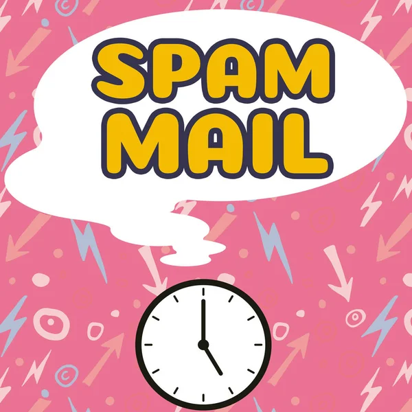 Text sign showing Spam Mail, Business idea Intrusive advertising Inappropriate messages sent on the Internet