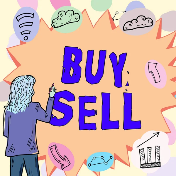 Sign Exibindo Buy Sell Visão Geral Negócio Compra Venda Bens — Fotografia de Stock