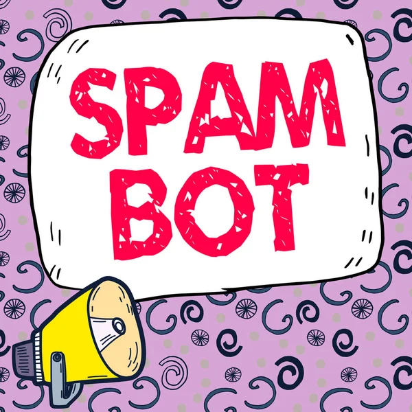 Sinal Texto Mostrando Spam Bot Foto Conceitual Programa Autônomo Internet — Fotografia de Stock