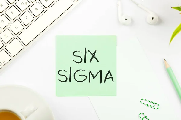 Señal Escritura Mano Six Sigma Word Escrito Técnicas Gestión Para — Foto de Stock