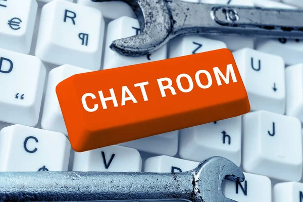 Text sign showing Chat Room, Business showcase area on the Internet or computer network where users communicate