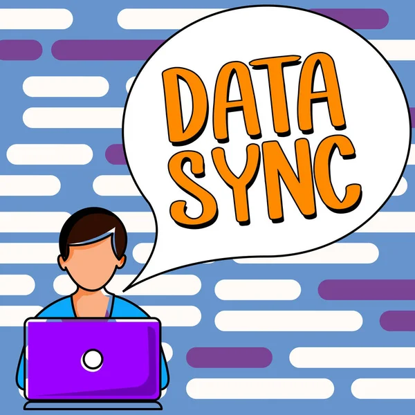 Podepsat Zobrazení Synchronizace Dat Koncepce Znamená Data Která Jsou Nepřetržitě — Stock fotografie