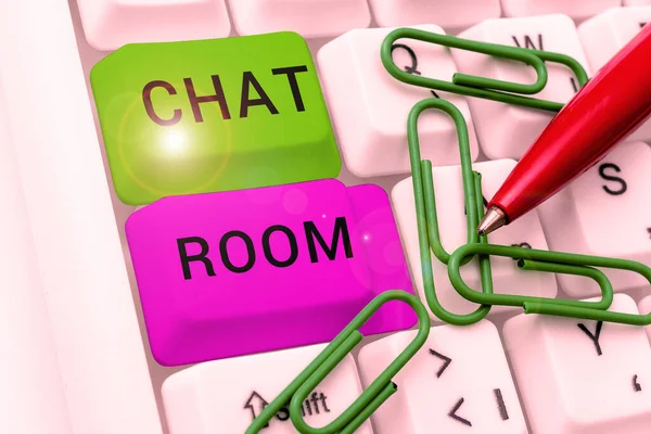 Hand writing sign Chat Room, Conceptual photo area on the Internet or computer network where users communicate