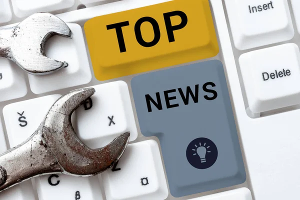 Text Sign Showing Top News Business Idea Information Being Received — Stock Photo, Image