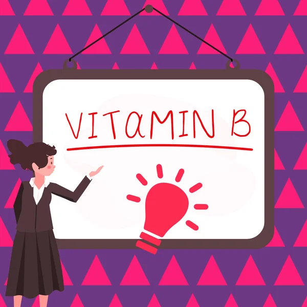 ビタミンBを示すテキストサイン ビジネスの概要体の神経と血液細胞を健康に保つのに役立つ栄養素 — ストック写真