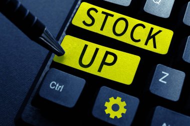 Metin başlığı Stok depolama sunar, Büyük miktarda bir şey satın almak için sözcük böylece gelecek için yeterli olacaktır