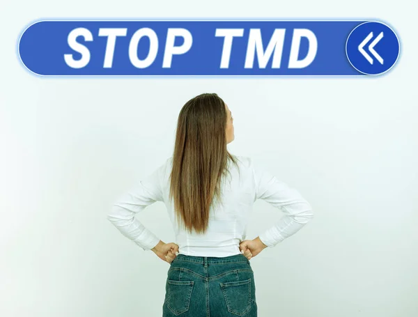 Znak Tekstowy Pokazujący Stop Tmd Koncepcja Biznesowa Zapobieganie Zaburzeniom Lub — Zdjęcie stockowe