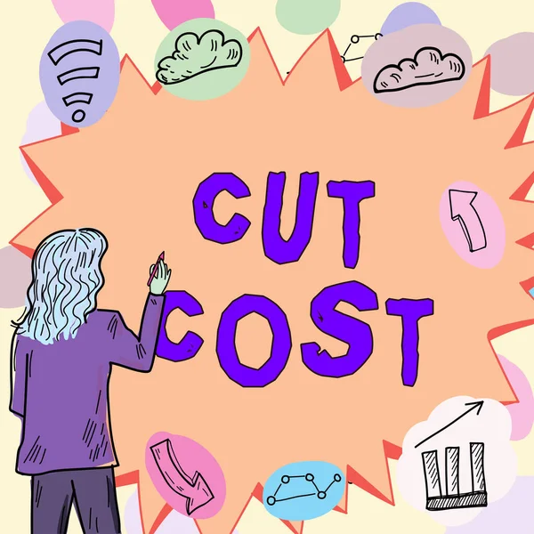 Text Sign Showing Cut Cost Concept Meaning Measures Implemented Reduced — Stock Photo, Image