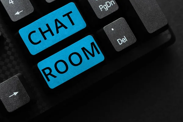 Hand writing sign Chat Room, Business approach area on the Internet or computer network where users communicate