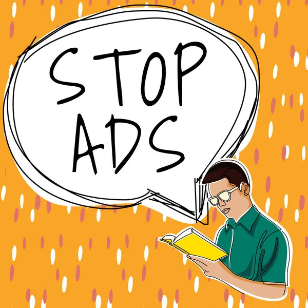Текст Показывающий Вдохновение Stop Ads Концептуальная Фотопрограмма Которая Удалит Различные — стоковое фото