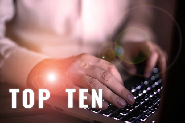 Pisanie Tekstu Top Ten Biznes Prezentuje Dziesięć Najpopularniejszych Piosenek Lub — Zdjęcie stockowe