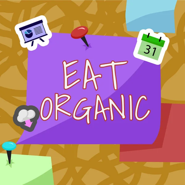 Sinal Escrita Mão Comer Organic Vitrine Negócios Redução Comer Doces — Fotografia de Stock