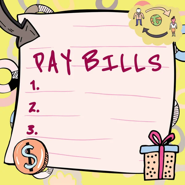 Conceptual caption Pay Bills, Word Written on list of expenses to be paid total amount costs or expenses