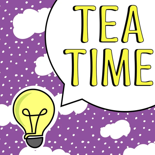 Konceptuell Bildtext Tea Time Word Skrivet Den Tid Eftermiddagen När — Stockfoto