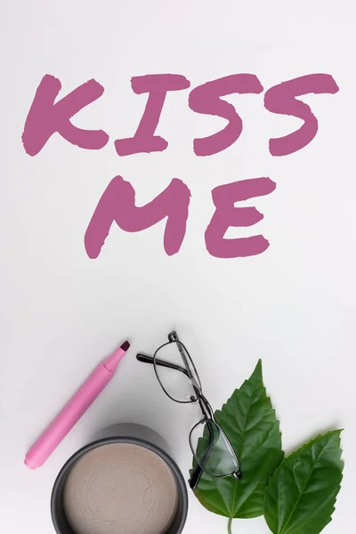 Tekenen Weergeven Kiss Business Concept Informeel Verzoek Mijn Lippen Raken — Stockfoto