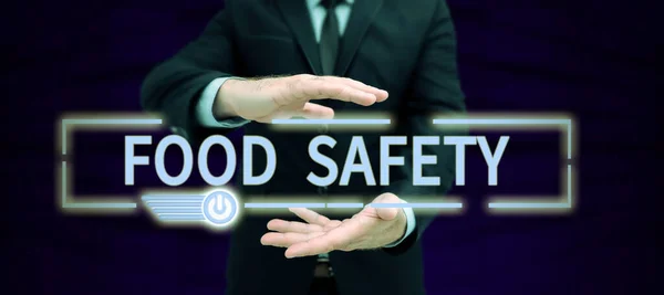 Handschrifttekst Voedselveiligheid Woord Voor Voorwaarden Praktijken Die Kwaliteit Van Voedsel — Stockfoto