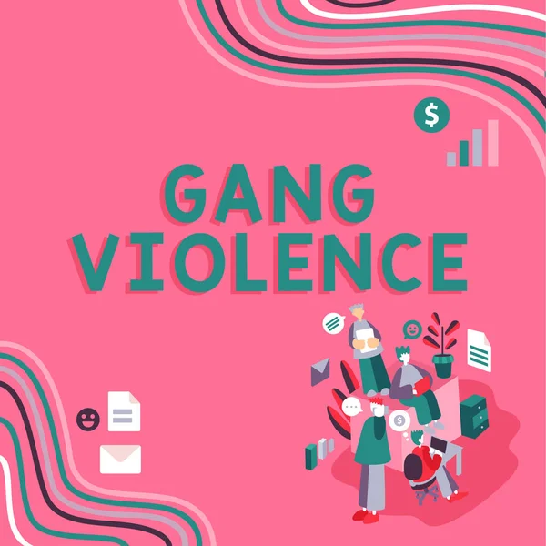 テキストギャングの暴力を表示する書き込み 犯罪者やギャングのグループによって引き起こされる法律の違反のための単語 — ストック写真