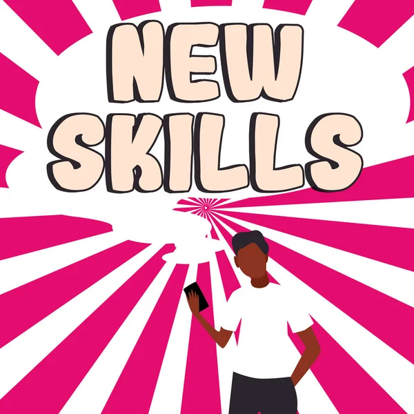 Sign Displaying New Skills Business Showcase Recently Acquired Learned Abilities — Stock Photo, Image