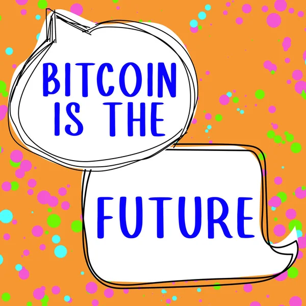 Handschriftliches Zeichen Bitcoin Future Wort Für Digitalen Marktplatz Auf Dem — Stockfoto