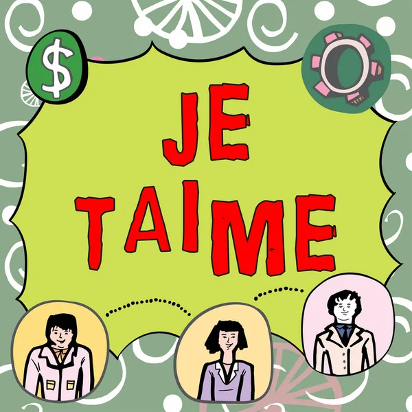 概念字幕Je Taime 概念图片用法语表达我爱你的话语 — 图库照片