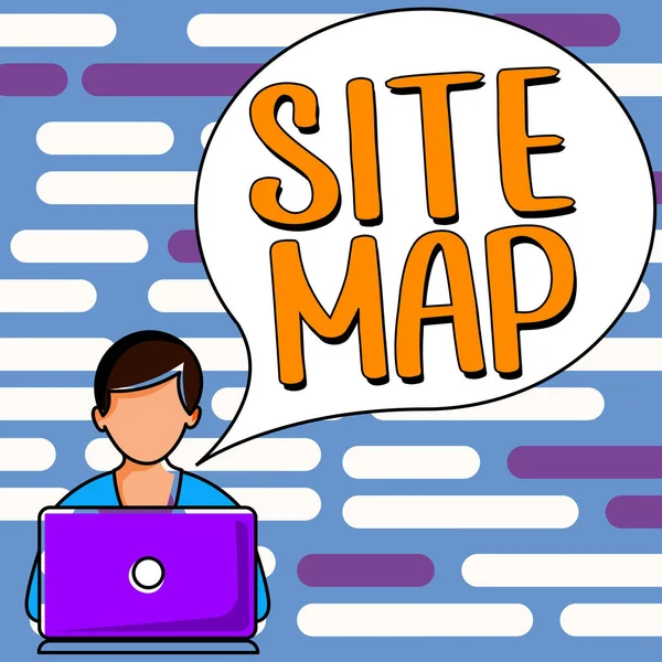サイトマップの表示に署名する ユーザーと検索エンジンの両方がサイトをナビゲートするのに役立つように設計された上に書かれた言葉 — ストック写真