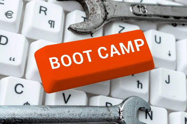 Handwriting text Boot Camp, Concept meaning Military training camp for new recruits Harsh discipline Fitness