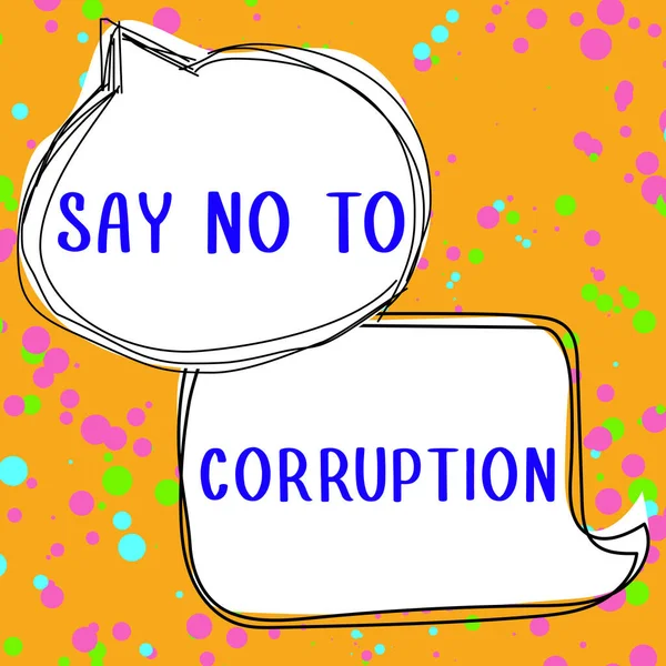 Inspiracja Pokazując Znak Powiedzieć Nie Korupcji Słowo Napisane Wprowadzenie Zdecentralizowanej — Zdjęcie stockowe