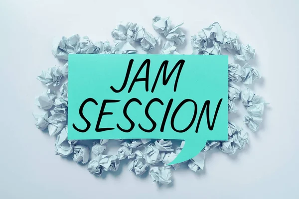 콘셉트 디스플레이 Jam Session 컨셉트는 그룹의 음악가들의 즉흥적 공연을 — 스톡 사진