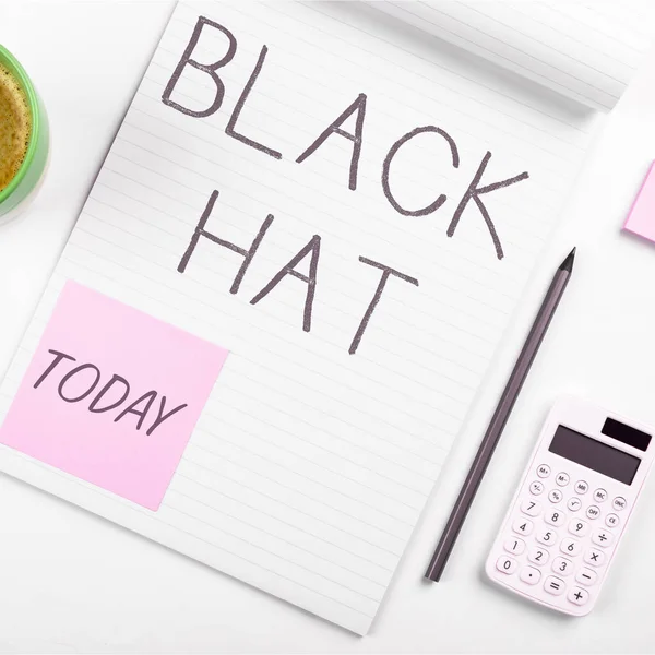 Conceptual display Black Hat, Business overview used in reference to a bad person especially a villain or criminal