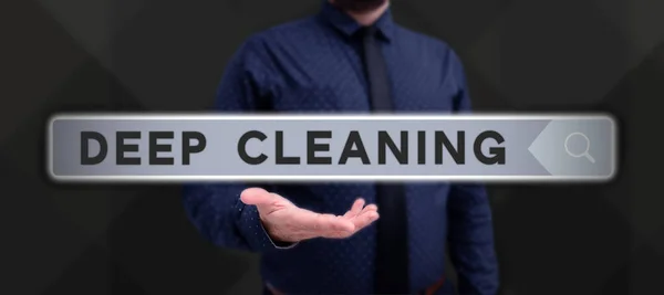 Letrero Que Muestra Deep Cleaning Idea Negocio Acto Eliminar Completamente —  Fotos de Stock