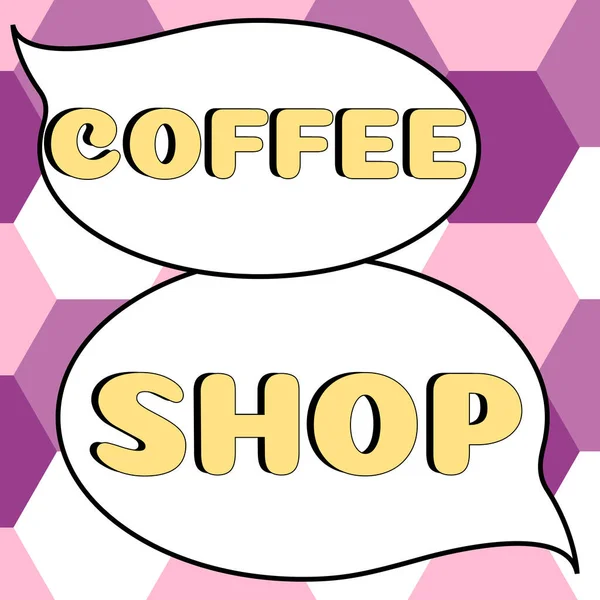 展示咖啡店的标志 提供咖啡和小食的非正式小餐馆名称 — 图库照片