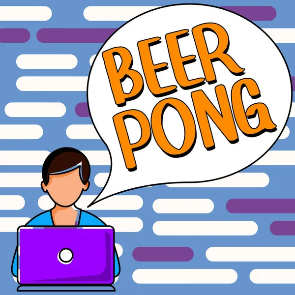 Text caption presenting Beer Pong, Concept meaning a game with a set of beer-containing cups and bouncing or tossing a Ping-Pong ball