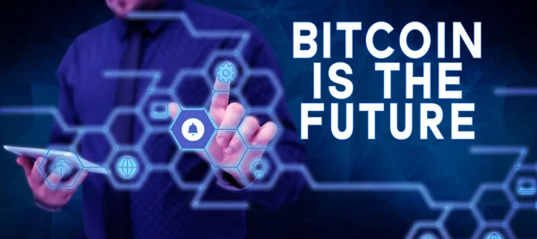 Podpis Koncepcyjny Bitcoin Future Word Digital Marketplace Gdzie Handlowcy Mogą — Zdjęcie stockowe