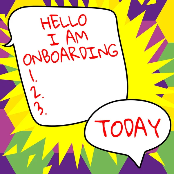 Подпись Текстом Hello Onboarding Business Overview Action Process Integrating New — стоковое фото