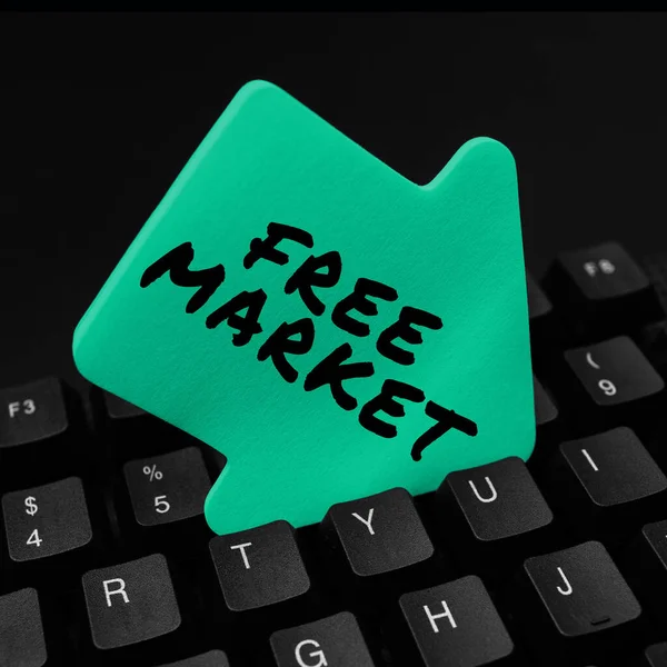 Serbest Pazar kavramını gösteren metin işareti, ekonomik değişim veya serbest rekabetin düzensiz bir sistemi anlamına geliyor
