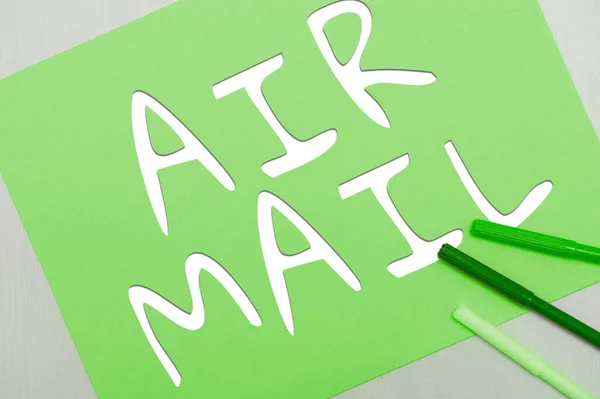 Conceptual caption Air Mail, Concept meaning the bags of letters and packages that are transported by aircraft