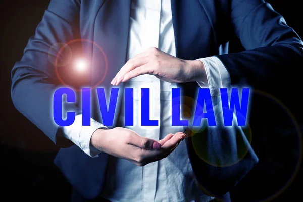 Conceptual display Civil Law, Business concept Law concerned with private relations between members of community