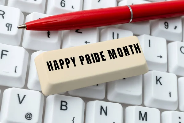 Begreppsmässig Bildtext Happy Pride Month Begreppsmässig Mening Period Njutning Tillfredsställelse — Stockfoto